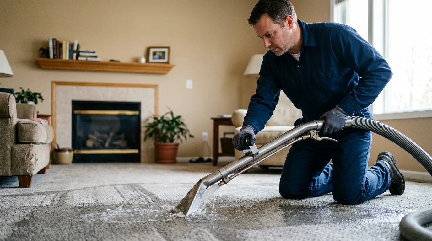 Water damage restoration technician working near Malaga, NJ